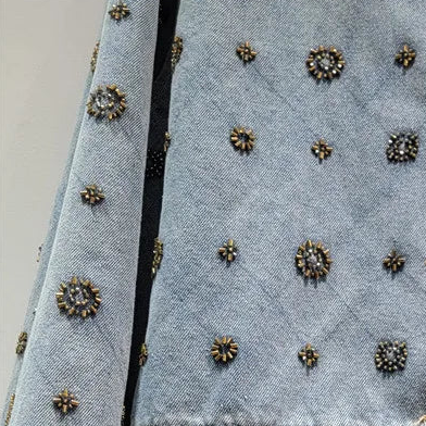 Denimjacket – Washed Spijkerjas met Zonnig Fijn Kralenborduurwerk
