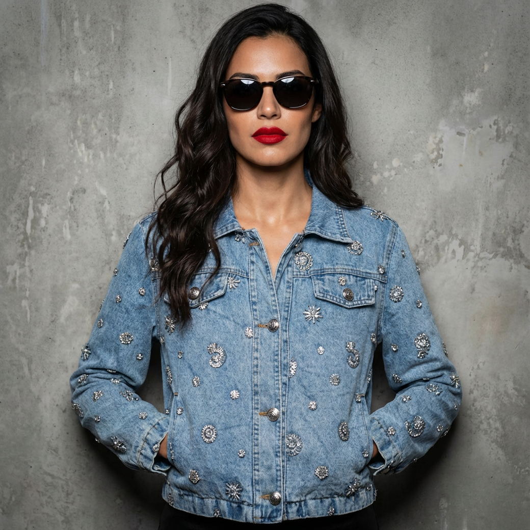 Denimjacket – Sunshine Bleach Spijkerjas met Kralen en Pailletten