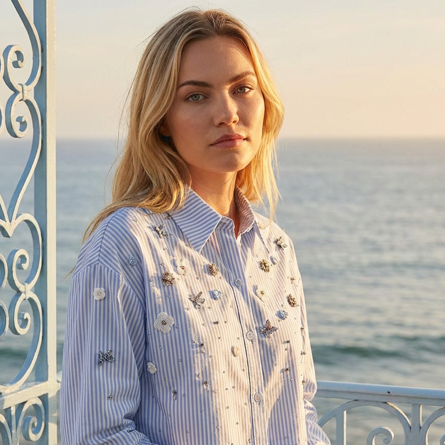 Gestreepte Blouse met Bloemdetails en Gelaagd Design Riviera Touch