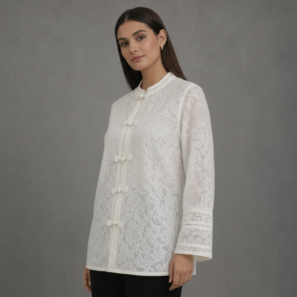 Elegante Witte Jas met Kant