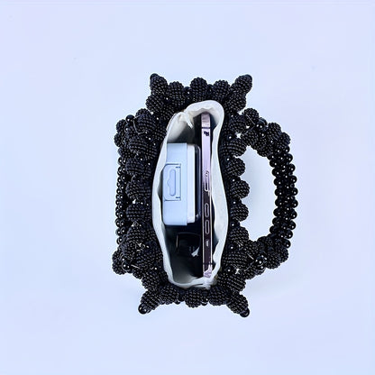 Black Bead Mini Handtas Shiny Layered