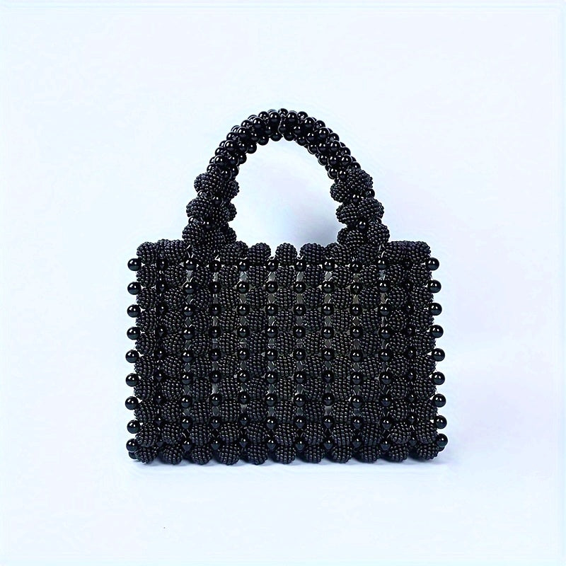 Black Bead Mini Handtas Shiny Layered