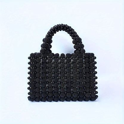 Black Bead Mini Handtas Shiny Layered