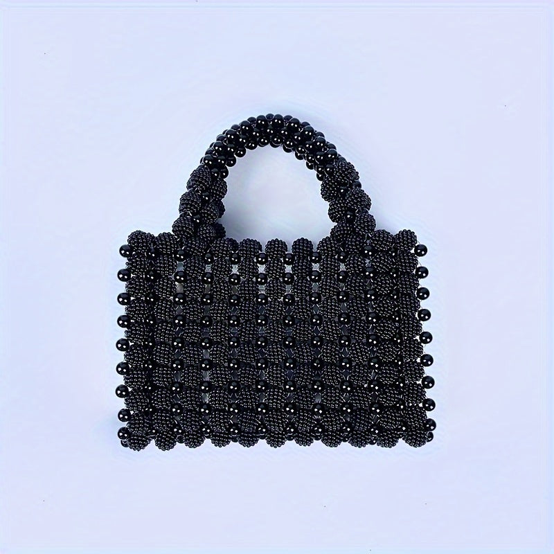Black Bead Mini Handtas Shiny Layered