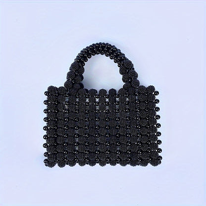 Black Bead Mini Handtas Shiny Layered