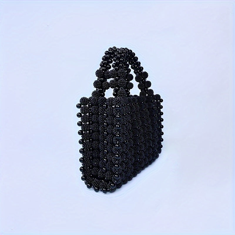 Black Bead Mini Handtas Shiny Layered