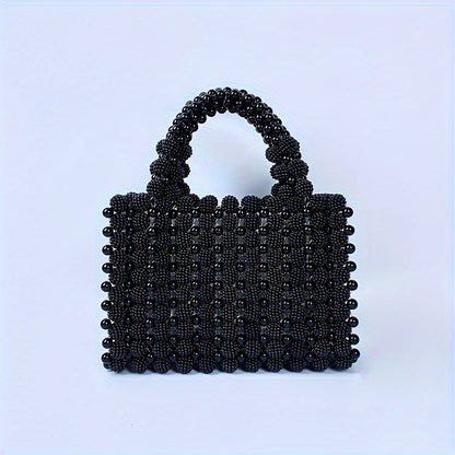 Black Bead Mini Handtas Shiny Layered
