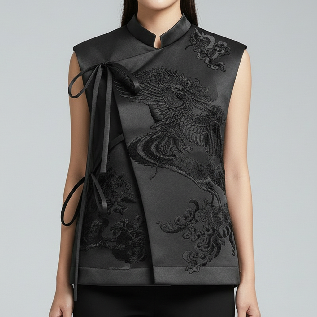 Gilet met Geborduurd Design & Strikdetail Shadow Grace