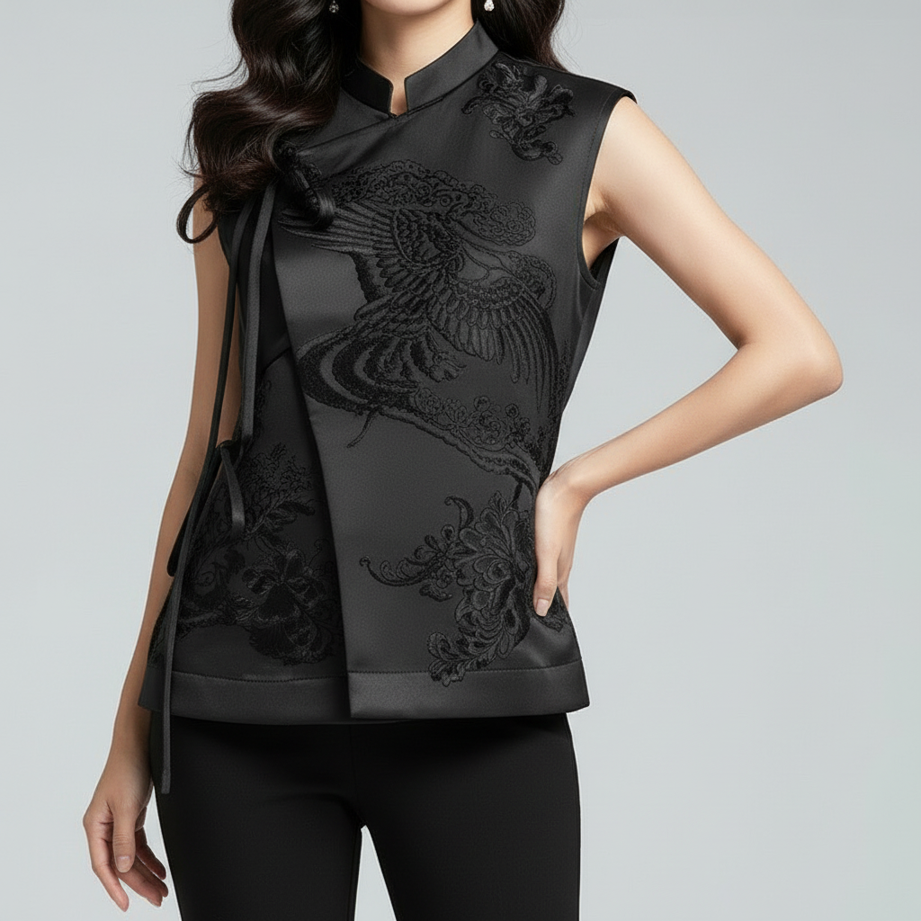 Gilet met Geborduurd Design & Strikdetail Shadow Grace