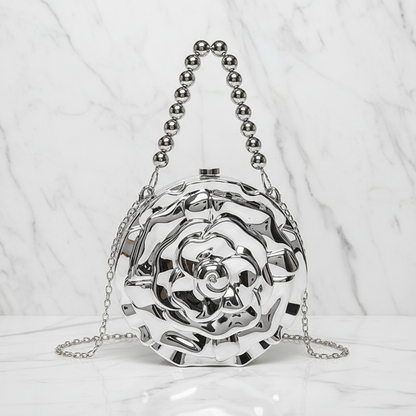 Ronde Clutch Tas Roos Design Luxe Statement Avondtas met Ketting(6 kleuren beschikbaar)