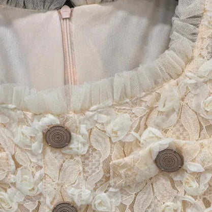 Lange Jurk met Kant en Ruit Textuur van Rozen
