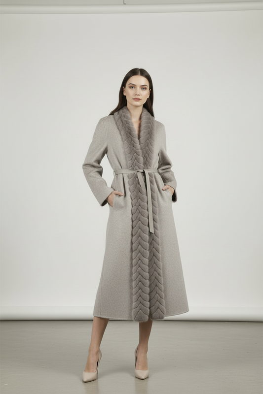 Braided Effect Faux Fur Lange Wrap Mantel Taupe