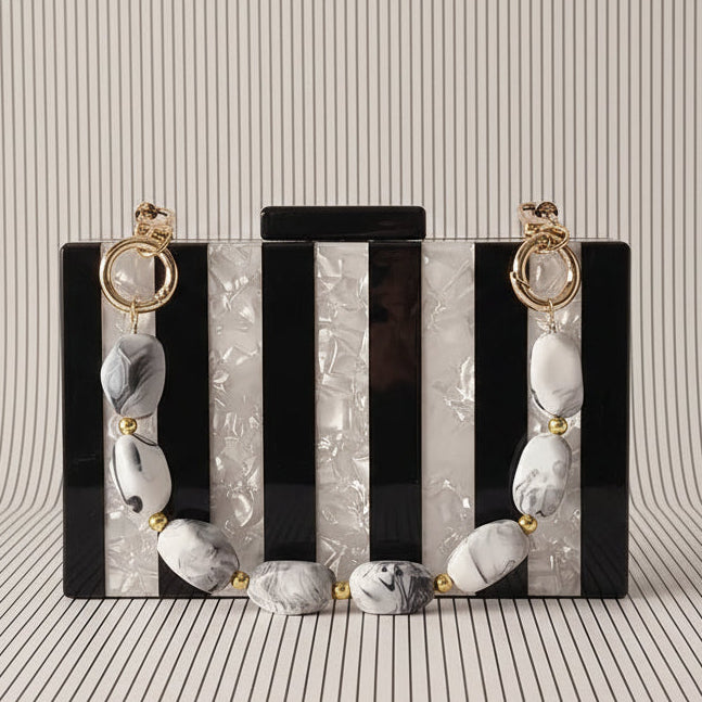 Clutch Marmer Look Avondtas Streep