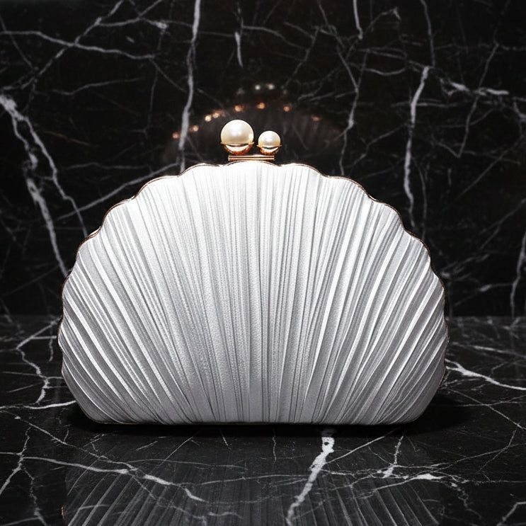 Elegante Clutch met Plooi Design Avondtas met Kralen Sluiting en Schouderketting