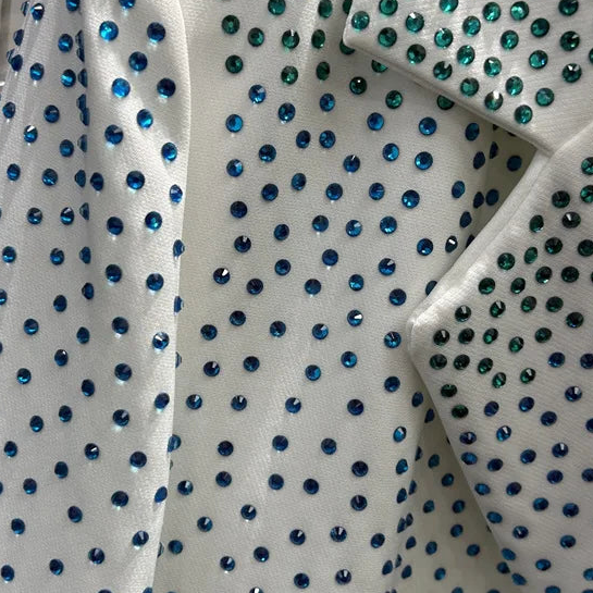 Blazer Gebroken Wit met Strass in Ocean Blauw en Zeegroen