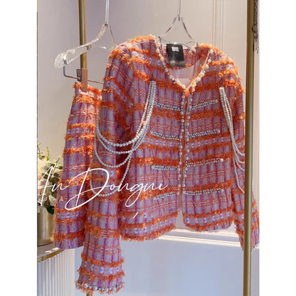 Tweedstijl Oranje/Roze met Embellishment Curated Boutique Piece