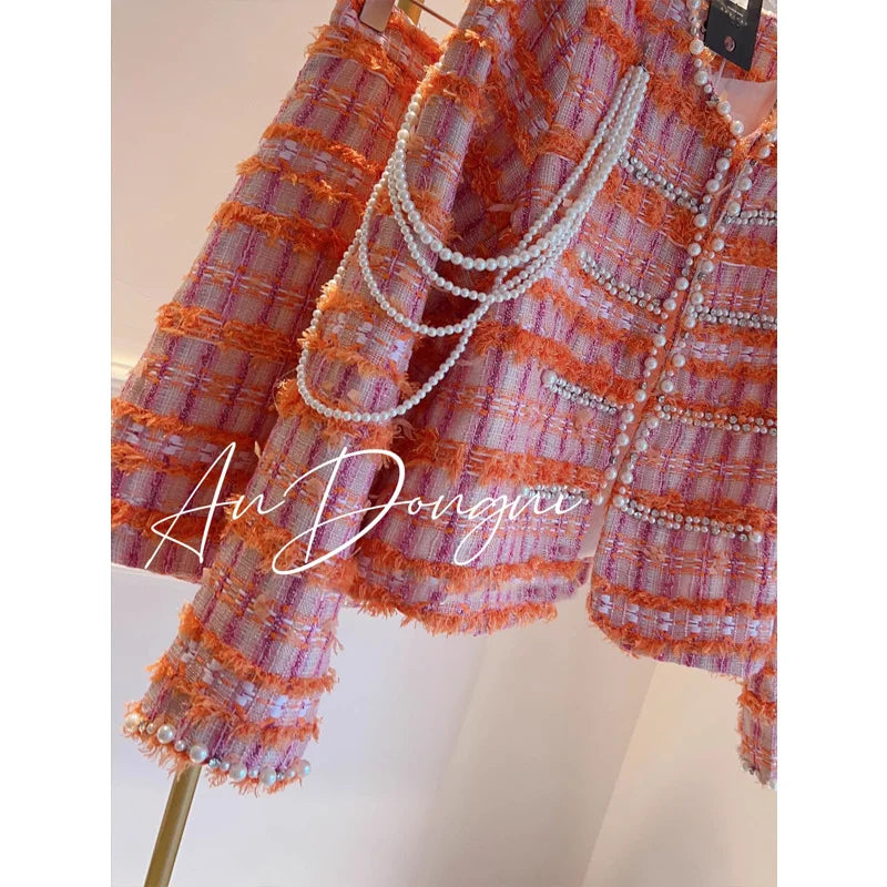 Tweedstijl Oranje/Roze met Embellishment Curated Boutique Piece