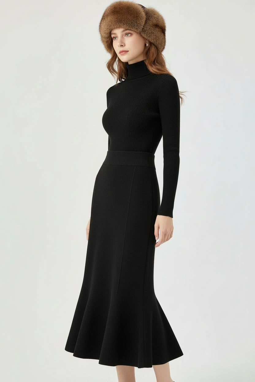 Stretch Gebreide Rok in Zwart en Crème Soft Line