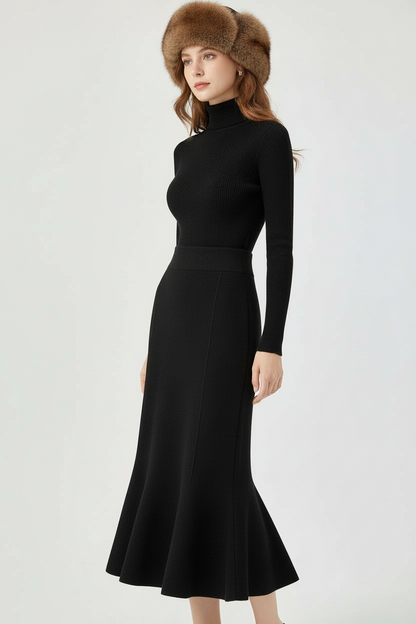 Stretch Gebreide Rok in Zwart en Crème Soft Line