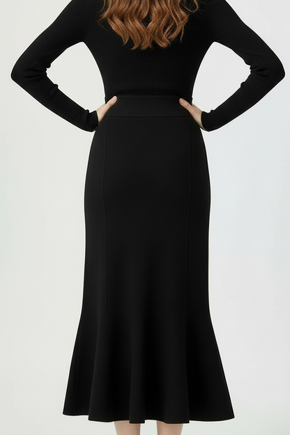 Stretch Gebreide Rok in Zwart en Crème Soft Line