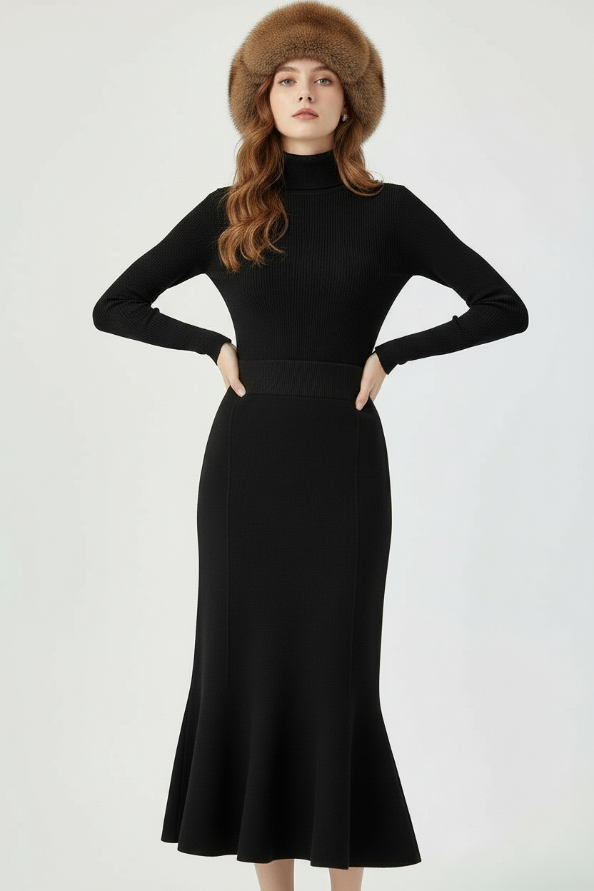 Stretch Gebreide Rok in Zwart en Crème Soft Line