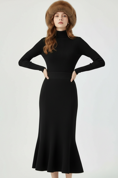 Stretch Gebreide Rok in Zwart en Crème Soft Line