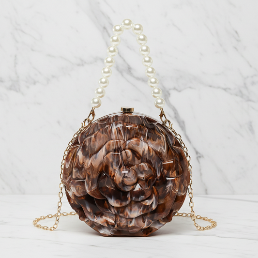 Ronde Clutch Tas Roos Design Luxe Statement Avondtas met Ketting(6 kleuren beschikbaar)