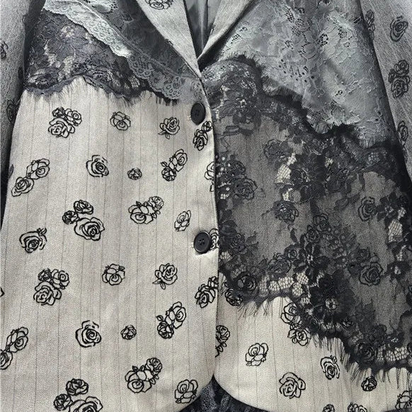 Blazer Krijtstreep met Kant Detail