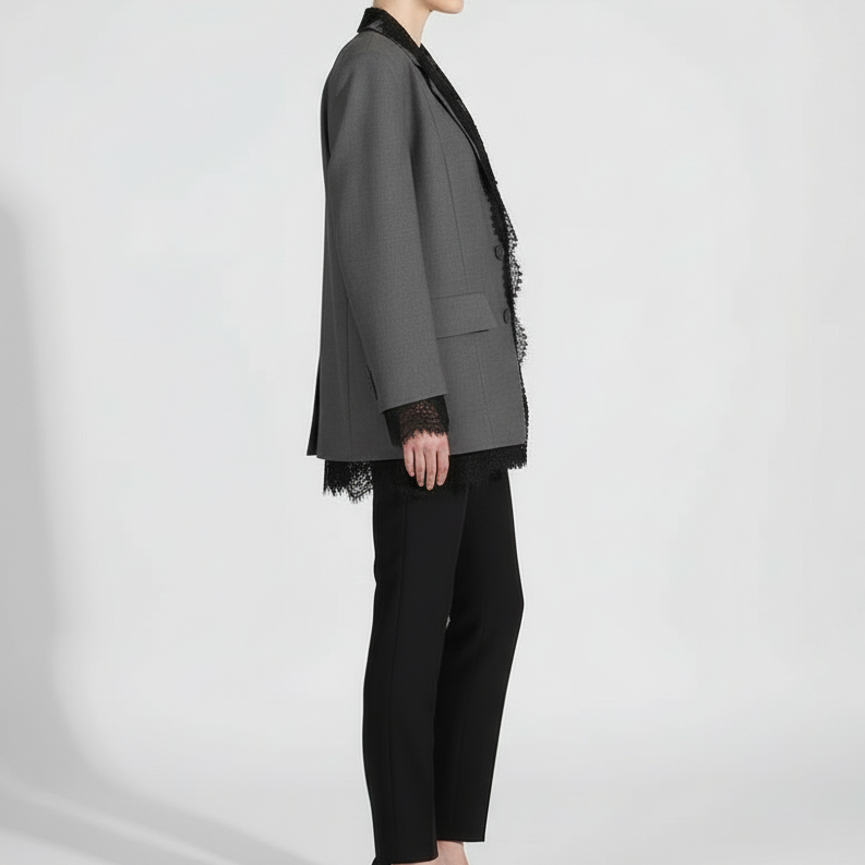 Lange Blazer met Kant Shadow Lace