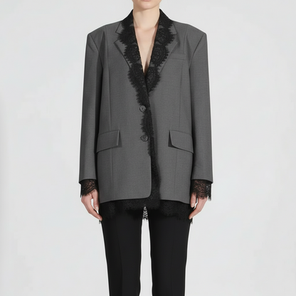 Lange Blazer met Kant Shadow Lace