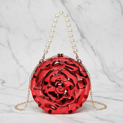 Ronde Clutch Tas Roos Design Luxe Statement Avondtas met Ketting(6 kleuren beschikbaar)