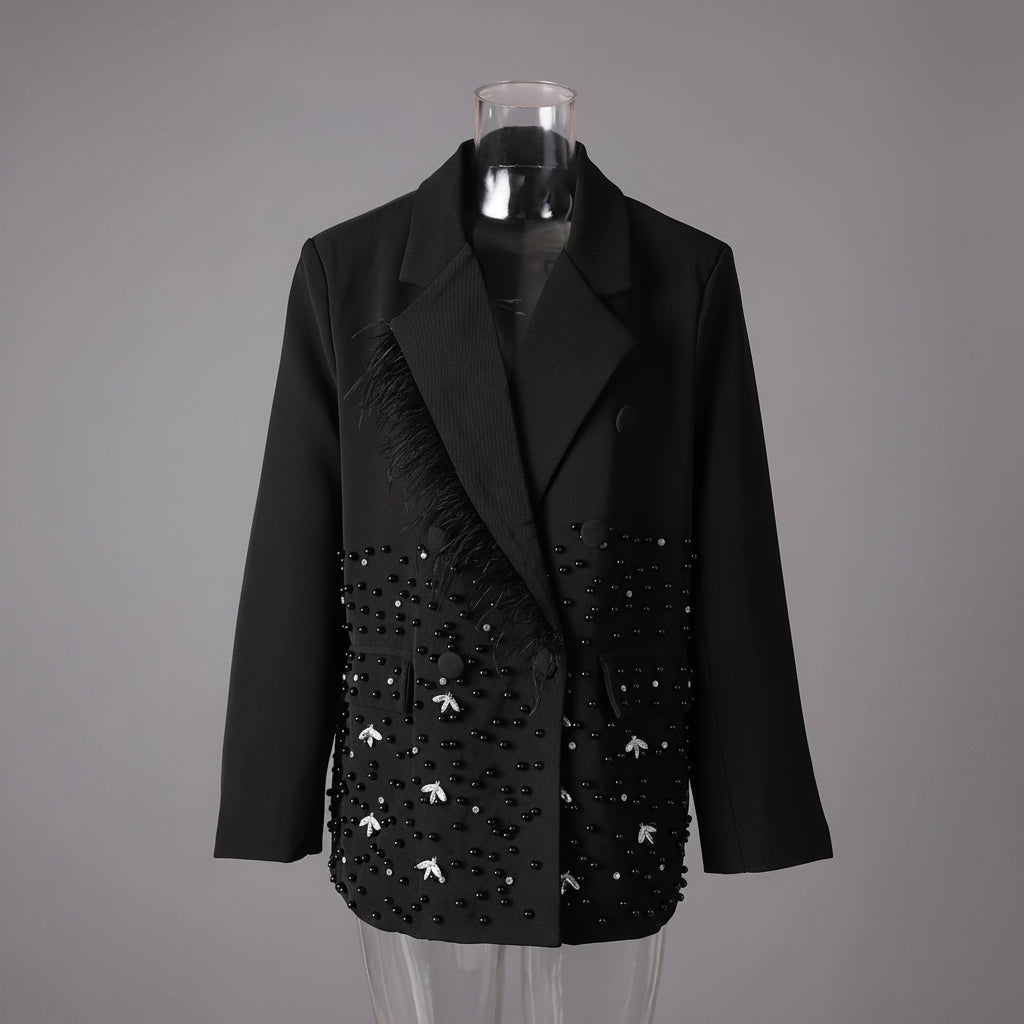 Blazer met Veren en Zilverkleurige Details
