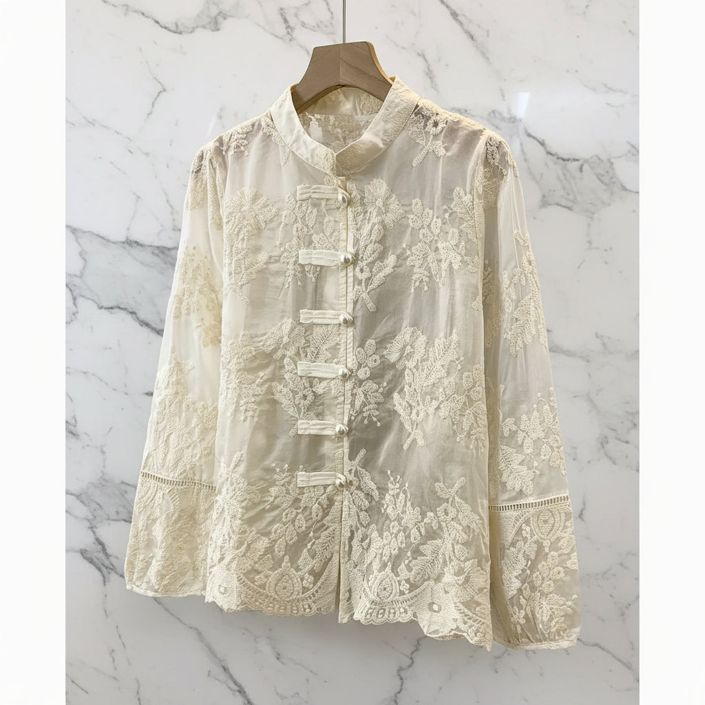 Amélie Blouse met Borduurwerk en Opengewerkte Randen