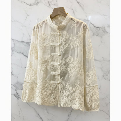 Amélie Blouse met Borduurwerk en Opengewerkte Randen