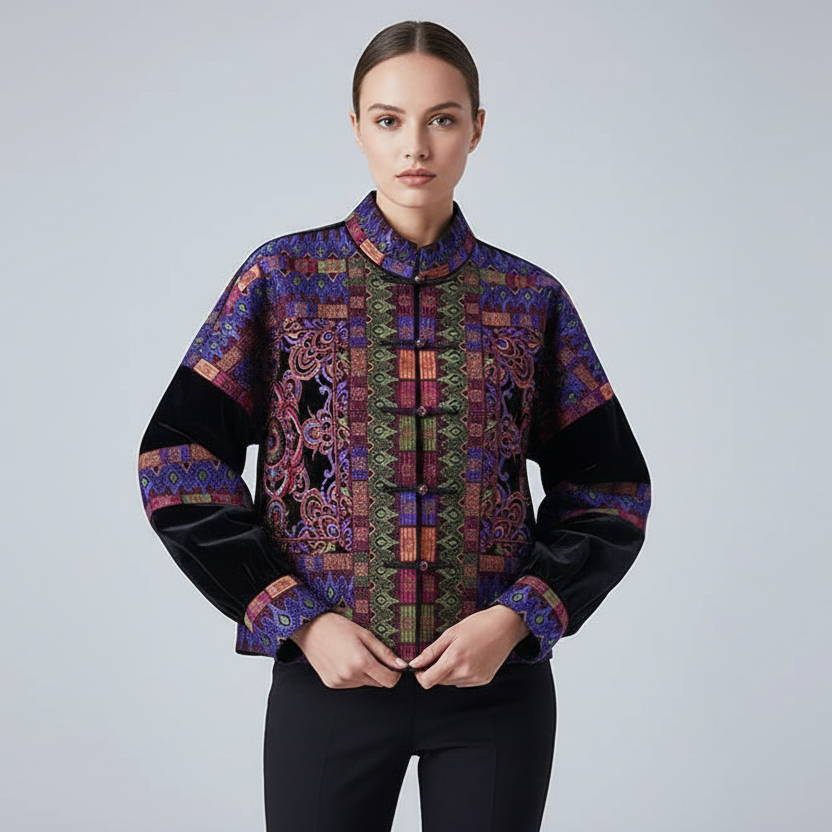 Imperial Palace Velours Jas met Rijke borduursels Paleis-Geïnspireerd Detail