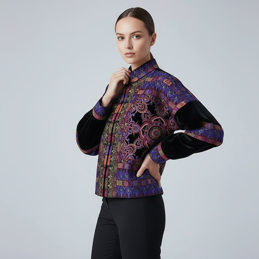 Imperial Palace Velours Jas met Rijke borduursels Paleis-Geïnspireerd Detail