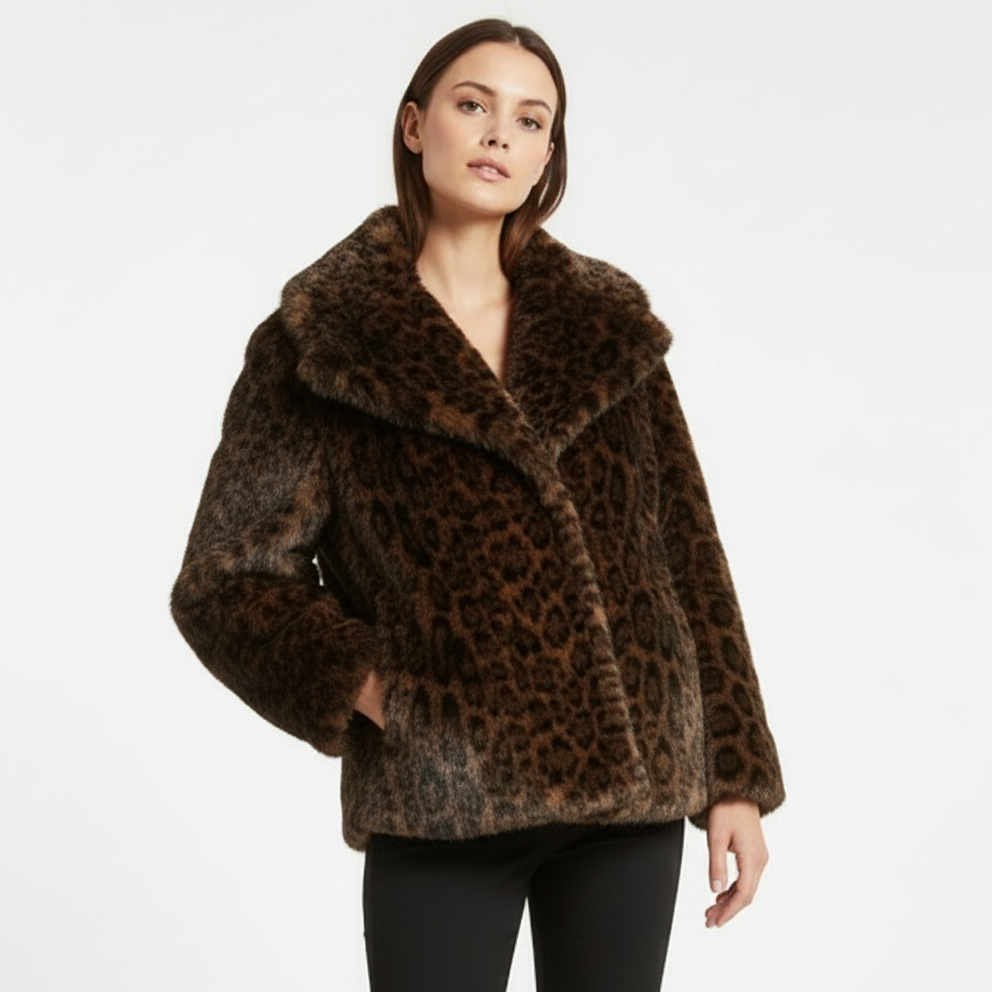 Dark Leopard Faux Fur Jas