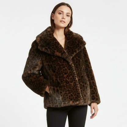 Dark Leopard Faux Fur Jas