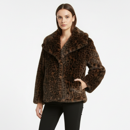 Dark Leopard Faux Fur Jas