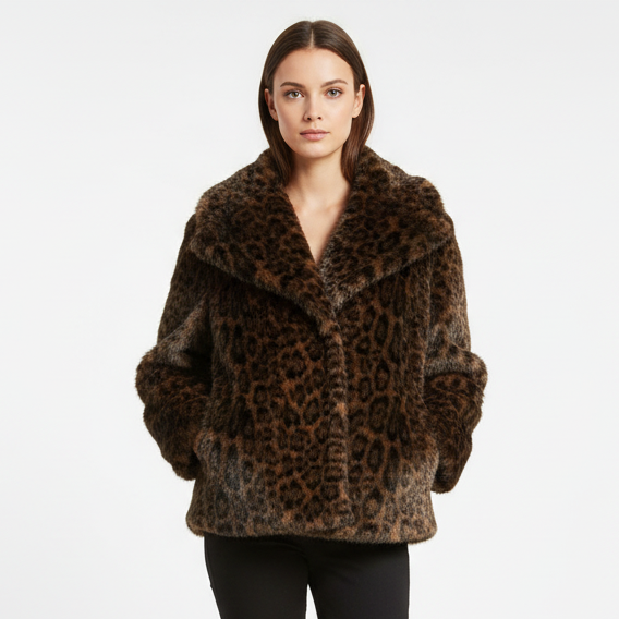 Dark Leopard Faux Fur Jas