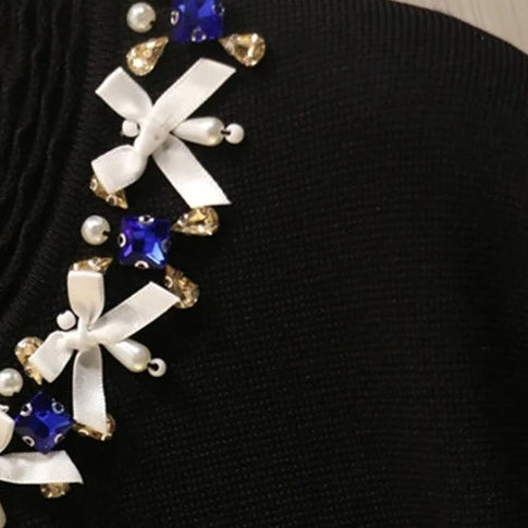 Vest Bijou Zwart met Kralen- en Strikdetails