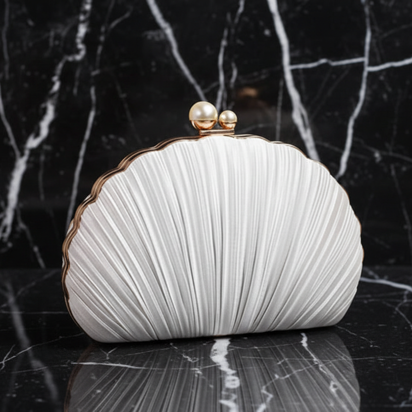 Elegante Clutch met Plooi Design Avondtas met Kralen Sluiting en Schouderketting