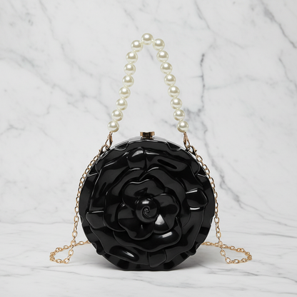 Ronde Clutch Tas Roos Design Luxe Statement Avondtas met Ketting(6 kleuren beschikbaar)