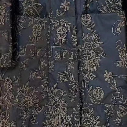 Lange Gewatteerde Winterjas met Borduurwerk Floral Tale Secret