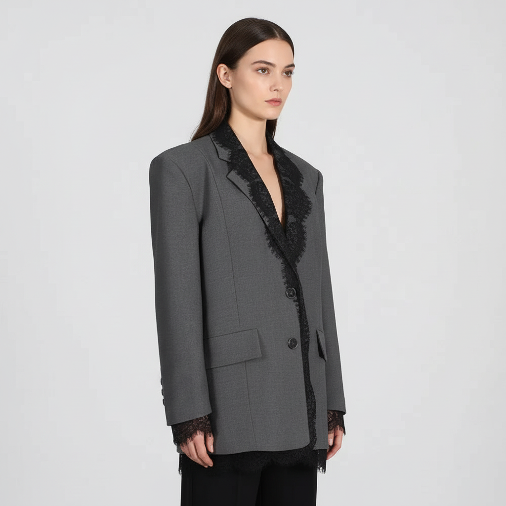 Lange Blazer met Kant Shadow Lace