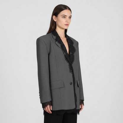 Lange Blazer met Kant Shadow Lace
