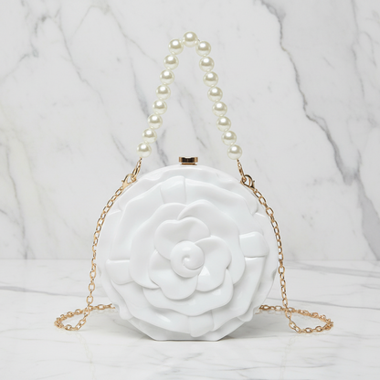 Ronde Clutch Tas Roos Design Luxe Statement Avondtas met Ketting(6 kleuren beschikbaar)