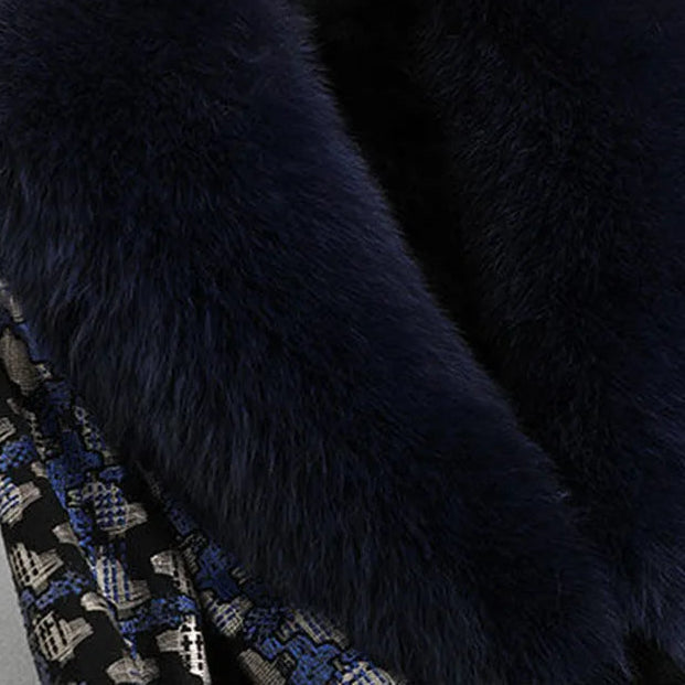 Luxe Lange Winterjas Dames met Zwarte Bontkraag en Stud Details