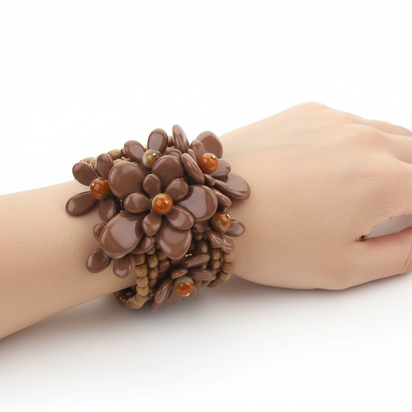 Elastische Armband Bloem Design Woody Bruin