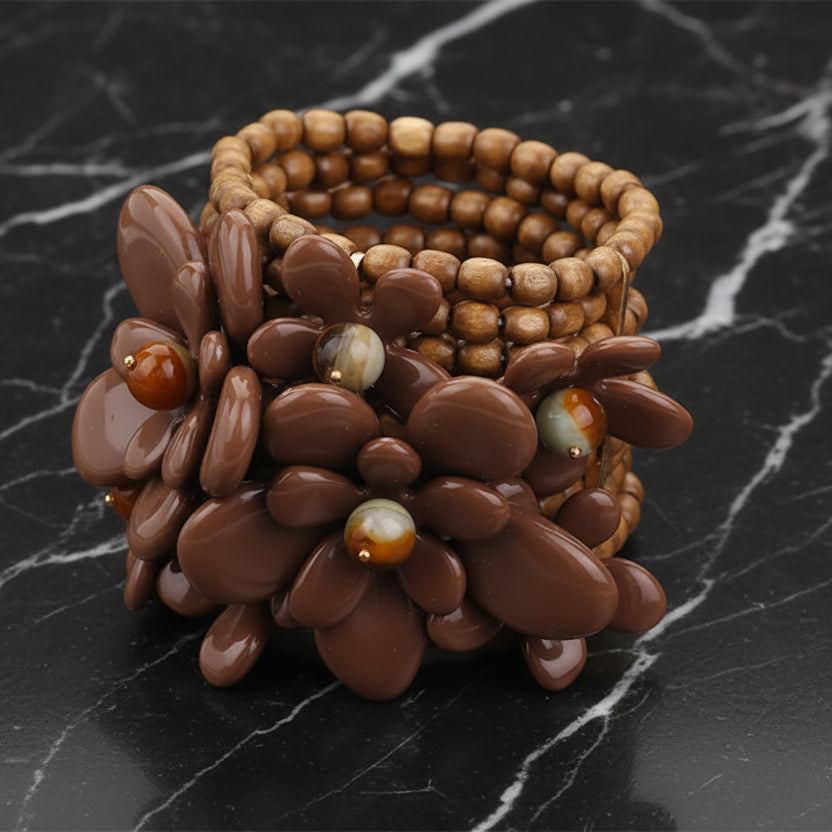 Elastische Armband Bloem Design Woody Bruin